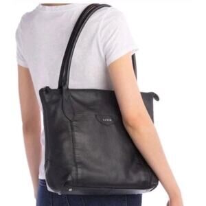 Lodis Siera Genuine Leather Tote – Black Work Bag 12x13x4
